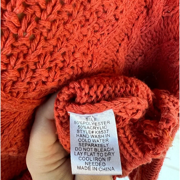 Blue B Woman’s Orange Mid Weight Distressed Knit Acrylic Fall Sweater Size M/L - Picture 4 of 9